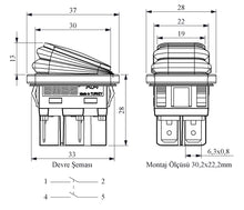 Load image into Gallery viewer, EMAS A54B1H10 Black IP65 Rocker Switch DPST 16A 230V (30x22mm)
