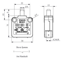 Load image into Gallery viewer, EMAS BS1011 Button Plunger Safety Limit Switch 16A 240V (1 N.C.)