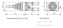Charger l'image dans la galerie, EMAS CM101DJ21 IP65 metal 22mm joystick switch - technical drawing with dimensions (mm)