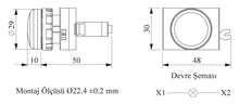 Load image into Gallery viewer, EMAS CP0S0XS 22mm indicator lamp - technical drawing with dimensions (mm)