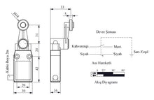 Load image into Gallery viewer, EMAS L61K13MEM121 L61 metal body roller lever limit switch - technical drawing with dimensions (mm)