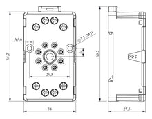 Lade das Bild in den Galerie-Viewer, EMAS RS1P08H1 8 pin DIN rail relay socket - technical drawing with dimensions (mm)