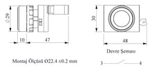Lade das Bild in den Galerie-Viewer, EMAS CP100DB white 22mm flush spring return push button - technical drawing with dimensions (mm)
