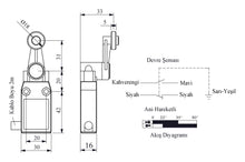 Load image into Gallery viewer, EMAS L61K13MEP121 L61 metal body plastic roller arm limit switch - technical drawing with dimensions (mm)
