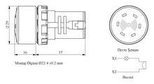 Charger l'image dans la galerie, EMAS MBZS220SE 22mm LED buzzer - technical drawing with dimensions (mm)
