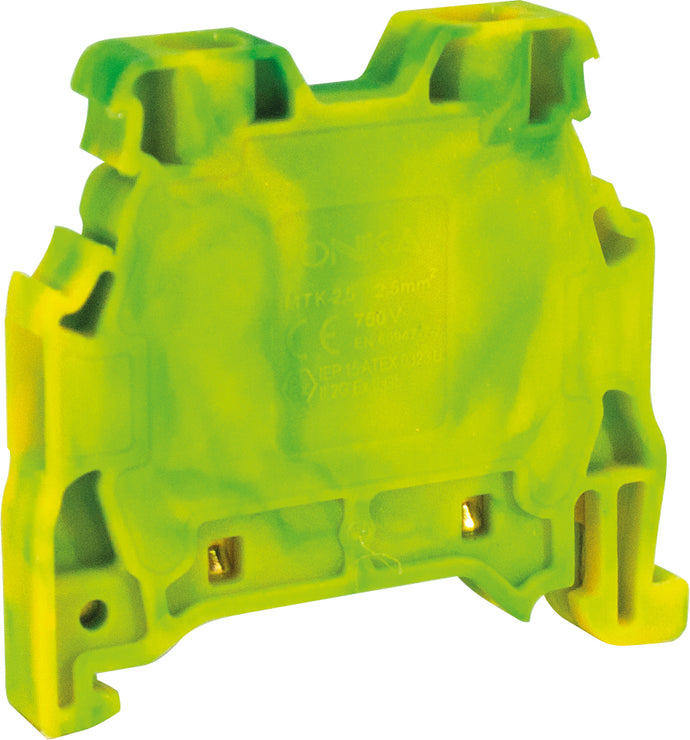 Onka MTK 2.5mm Earth Ground DIN Rail Terminal, Clip On Screw (1291)