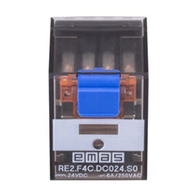Lade das Bild in den Galerie-Viewer, EMAS RE2.F4C 24V DC industrial relay, 4 changeover contacts, 6A, 14 pin - front label view
