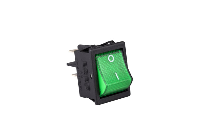EMAS A14B1Y11 Illuminated Green Rocker Switch DPST 16A 230V (30x22mm)