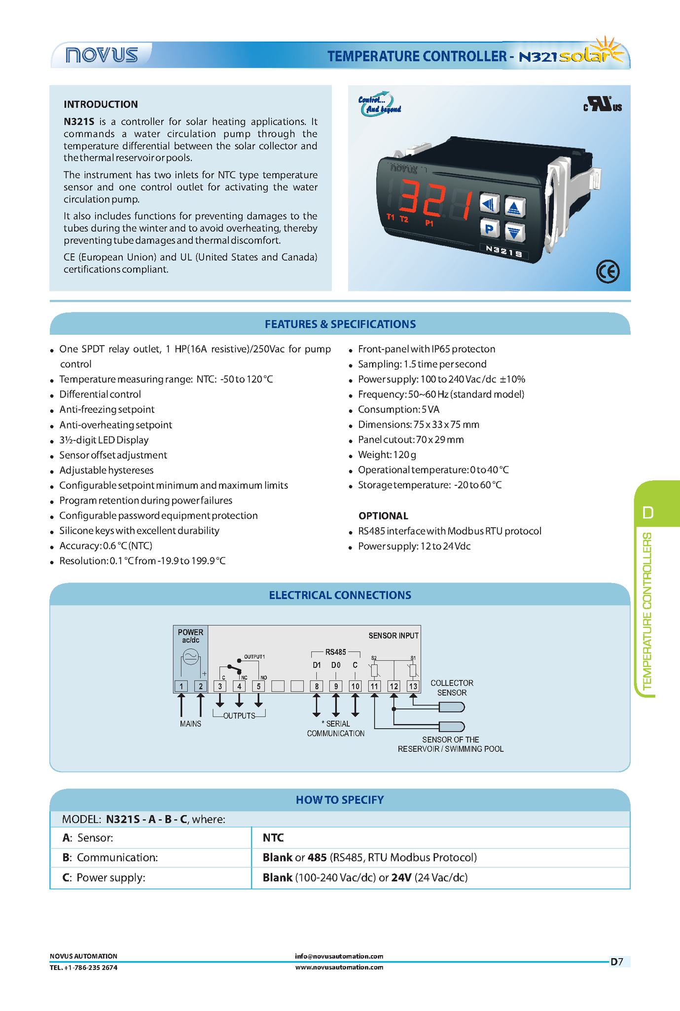 Differential Temperature Controller Solar/Water/Air | N321S RS485 | UK ...